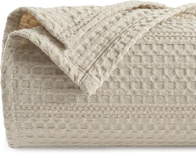 PHF Lightweight Waffle Weave Blanket King Size 104"x 90", Soft Woven Summer Blanket for Hot Sleepers - Aesthetic Home Decor for Couch Bed Sofa, Pet Friendly, Natural/Linen