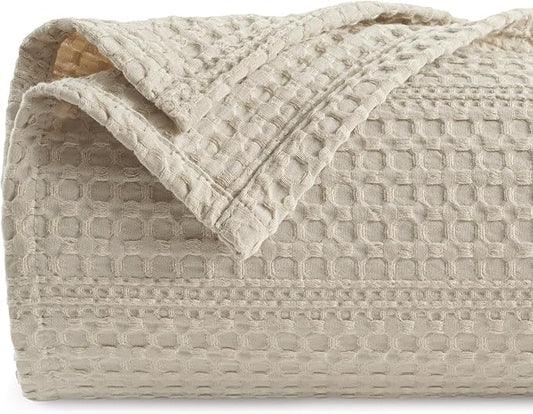 PHF Lightweight Waffle Weave Blanket King Size 104"x 90", Soft Woven Summer Blanket for Hot Sleepers - Aesthetic Home Decor for Couch Bed Sofa, Pet Friendly, Natural/Linen