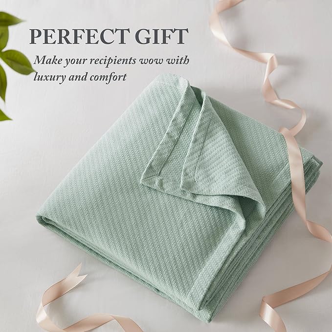 Madison Park Liquid Cotton Luxury Blanket Premium Soft Cozy 100% Ring Spun Cotton For Bed , Couch or Sofa, King, Sea Foam