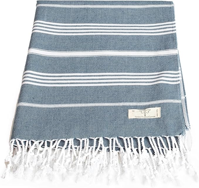 SMYRNA TURKISH COTTON Beach Blanket – Sand-Free Oversized Beach Throw 50x60 – Quick-Dry Lightweight Turkish Towel for Beach, Pool, Picnic & Outdoor Travel – Eco-Friendly Recycled Cotton, Navy