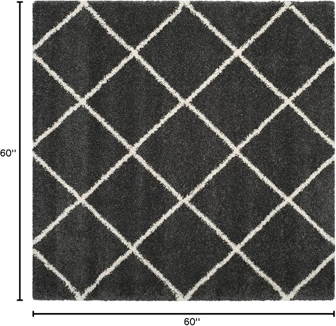 SAFAVIEH Hudson Shag Collection Area Rug - 5' Square, Dark Grey & Ivory, Modern Trellis Design, Non-Shedding & Easy Care, 2-inch Thick Ideal for High Traffic Areas in Living Room, Bedroom (SGH281G)