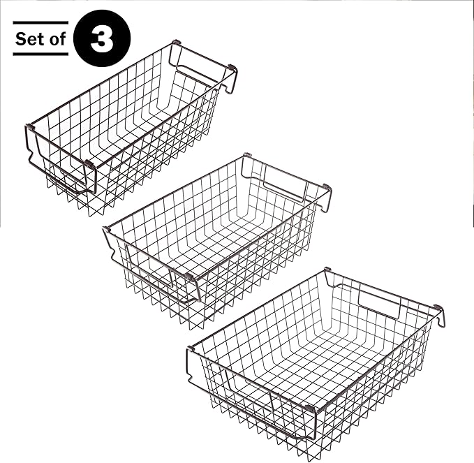 Set of 3 Storage Bins - Basket Set for Toy, Kitchen, Closet, and Bathroom Storage - Small, Medium, and Large Shelf Organizers by Home-Complete (Brown)