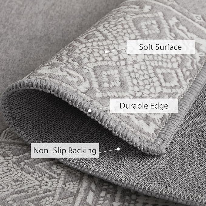 NICETOWN 2x3 Area Rug Washable Non Slip Silver Grey Modern Carpet for Entryway Kitchen, Stain Resistant Foldable Small Throw Rug Pet & Kids Friendly for Bathroom 24 x 36 inch