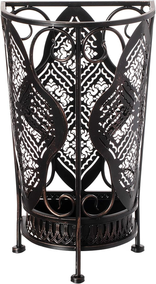 Dualplex Umbrella Holder Umbrella Stand Rack Super Quality Metal Entry Hallway Décor Removable Drip Tray for Home Office Holds Umbrellas Canes Walking Sticks Best Gift 16" Tall (Wallside, Antique)