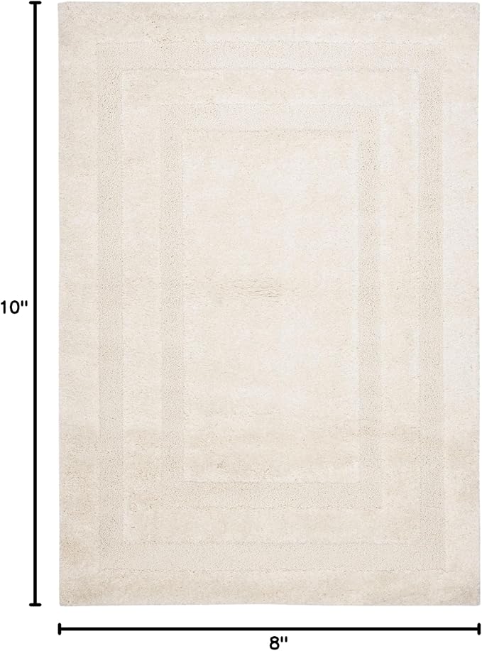 SAFAVIEH Area Rug 8x10 - Florida Shag Collection - Large - Creme & Creme, Border Design, Non-Shedding & Easy Cleaning, Plush Thick Pile, Ideal for Living Room, Bedroom, Dining Space (SG454-1111)
