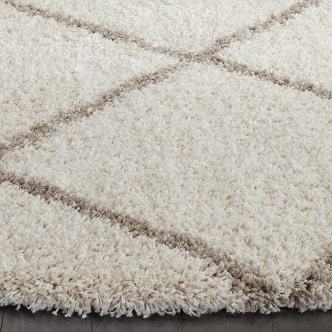 SAFAVIEH Hudson Shag Collection 11' Round Ivory/Beige SGH281D Modern Diamond Trellis Non-Shedding Living Room Bedroom Dining Room Entryway Plush 2-inch Thick Area Rug