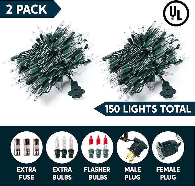 Joiedomi Clear Christmas String Lights Indoor,300(2x150) Mini White Fairy Light,62.4FT Lighting Decor for Patio Dorm Classroom Bedroom Holiday Wedding Party Garland Birthday Festival,Green Wire