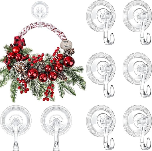 Yookeer 8 Pcs Christmas Wreath Hanger Suction Cup Hooks Heavy Duty Reusable Suction Cups Large Clear Door Wreath Hanger for Glass Door Window Hooks