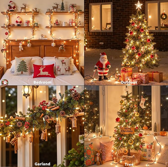 2Pack 50-Count Warm White Christmas Lights, 13FT Incandescent Mini String Lights Green Wire, UL Certified Connectable Christmas Tree Light for Indoor, Outdoor Xmas, Holiday, Home Decorations