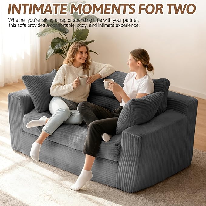 Convertible Sofa Bed, Pull Out Boneless Couch Loveseat Floor Sofa Bed with Pillows, 2-Seater Folding Sofa Loveseat Boneless Couch for Living Room, Bedroom, Apartment, Office(Grey)