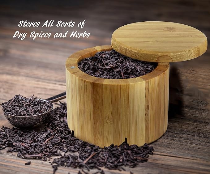 Estilo Premium Bamboo Salt and Pepper Bowls, Wooden Spice Containers with Magnetic Swivel Lids, Perfect for Salt, Spice, Sugar, Pepper Brown