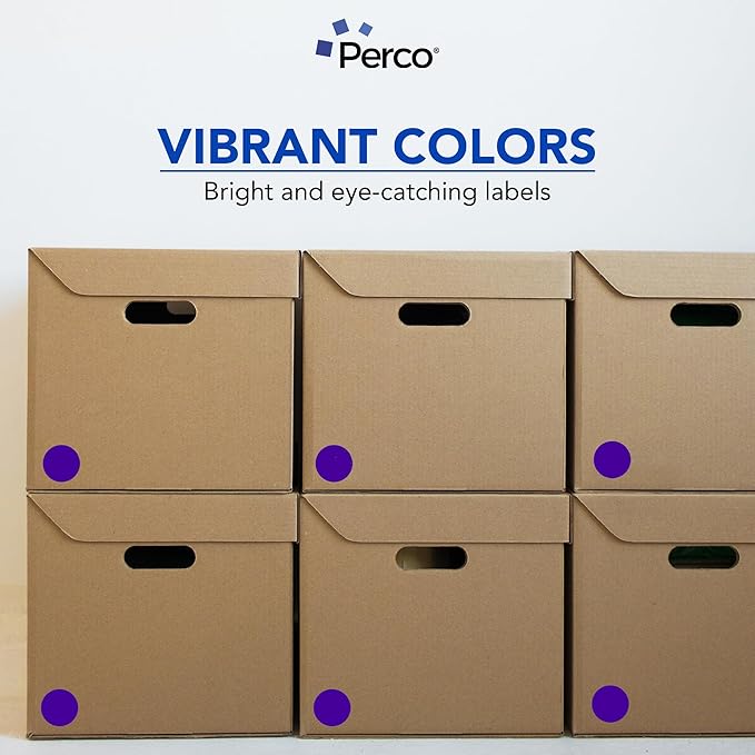 Perco Purple 2-Inch Round Circle Dot Sticker Labels with Easy Peel Perforation - 500 Labels per Roll - Strong Adhesion, Vibrant Colors for Organizing, Crafting & More - Made in USA