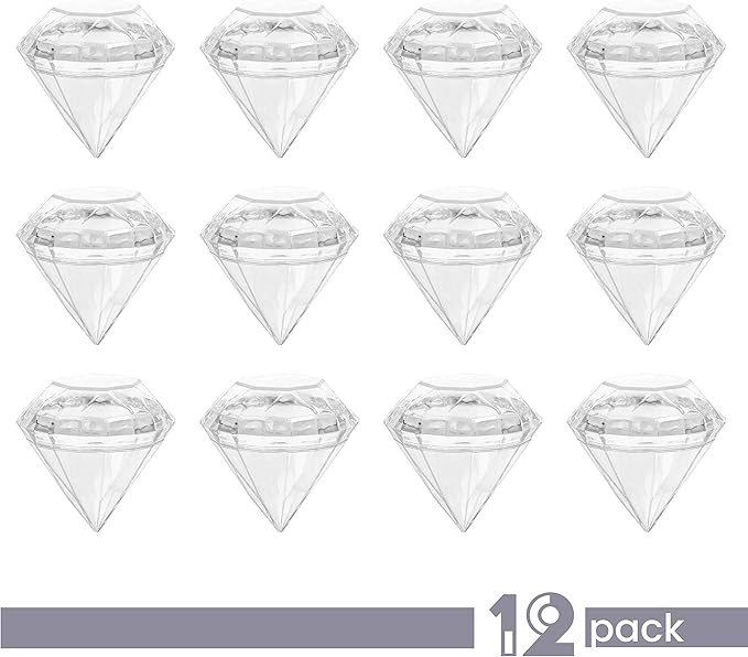 Diamond Shaped Acrylic Candy Boxes - 12 Pack - 2.75"x2.75"x2.75" - Perfect for Weddings, Engagement Parties, Bridal Showers, Birthdays, and Diamond Ring Themed Gifts | Cute Clear Plastic Containers
