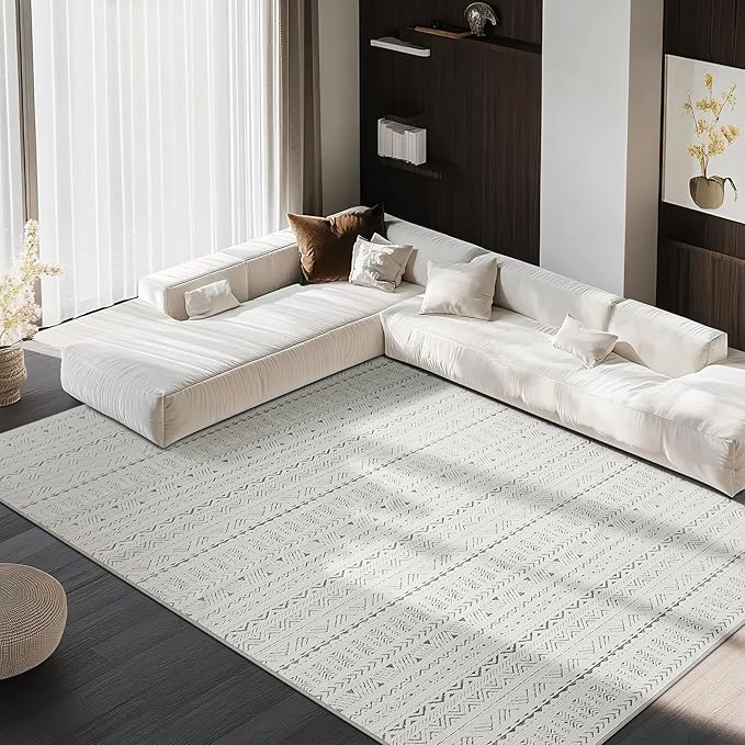 NICETOWN Grey Area Rug 5x8 for Living Room- Non Slip Thin Jacquard Grey Machine Washable Geometric Modern for Bedroom Large Entryway with Rubberback Throw Carpet for Office Bathroom Bedroom