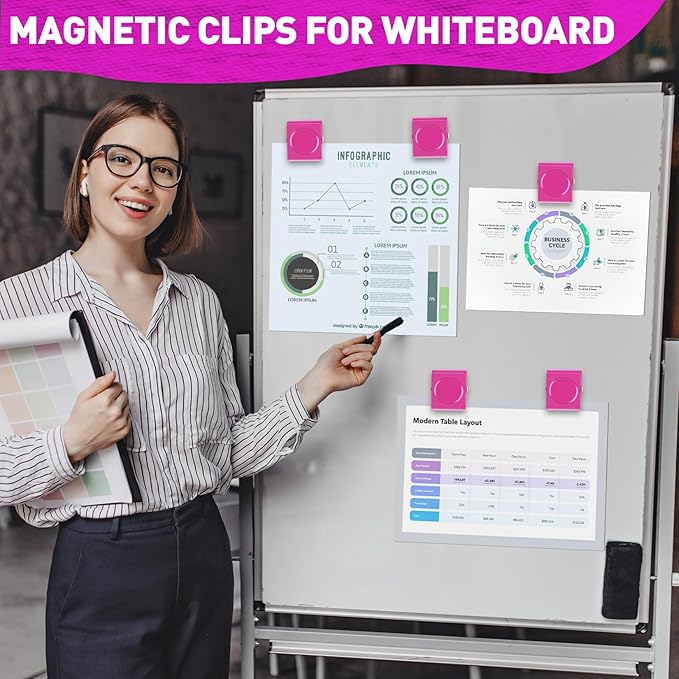 Grtard Strong Magnetic Clips, 2.2 Inch Extra Large Magnetic Clips Heavy Duty, 4Pack Magnet Clip for Fridge, Clip Magnets for Refrigerator, Whiteboard, Classroom, Kitchen, Office Organizer (Pink)