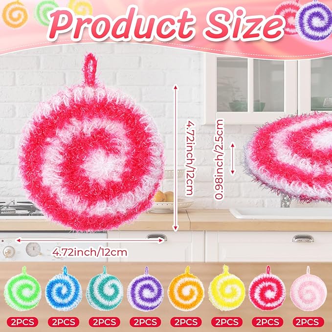 12 Pcs Dish Scrubber Non Scratch Dish Washing Scrubbers Reusable Household Cleaning Kitchen Tools for Dishwashing Washing Dishes Cookware Tubs Sinks (Candy)