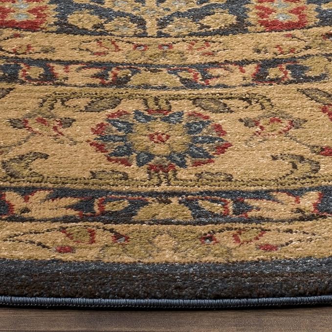 SAFAVIEH Mahal Collection Area Rug - 8' Round, Navy & Natural, Non-Shedding & Easy Care, Ideal for High Traffic Areas in The Living Room, Dining, Bedroom (MAH697E)