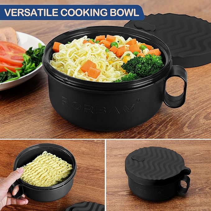 Ramen Cooker,Microwave Ramen Bowl,Ramen Noodle Bowl 48 oz, College Dorm Room Essentials for Girls for Boys, Apartment Essentials, BPA-Free. (black)