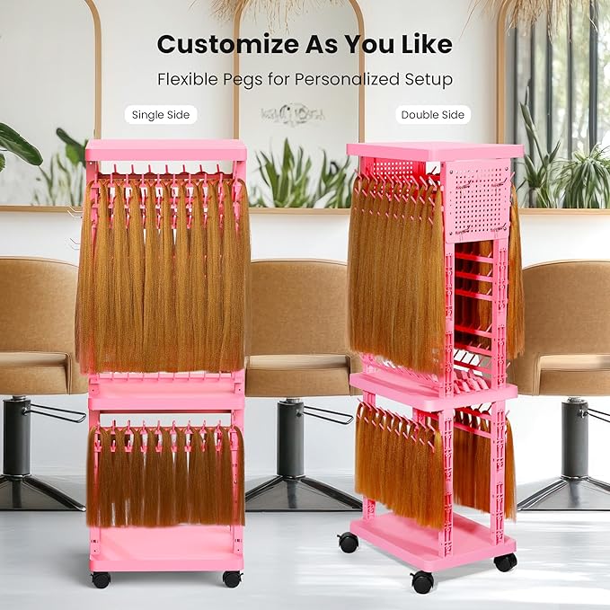 Braiding Rack with Tools, 2-Sided Hair Rack Braid Stand with Wheels, 220 Pegs Standing Hair Separator Divider Extension Holder Hanger Perm Accessories for Salon Home
