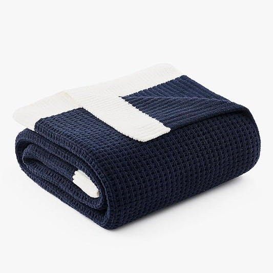 Amélie Home Chenille Throw Blanket, Soft Cozy Waffle Throw for Couch & Sofa, Warm Yet Lightweight, Breathable All-Season Throws for Women Men, Housewarming, Birthdays, 50"x60", Blue