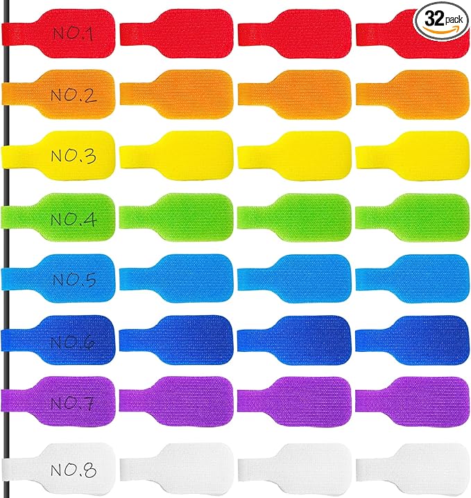 32 Pcs Multi Color Durable Cable Lables with Writable Surface,Waterproof Wire Labels for Electronics Organization,Computer&Industrial Cable Management,1.7" x 0.78"Cord Tags(8 Colors)