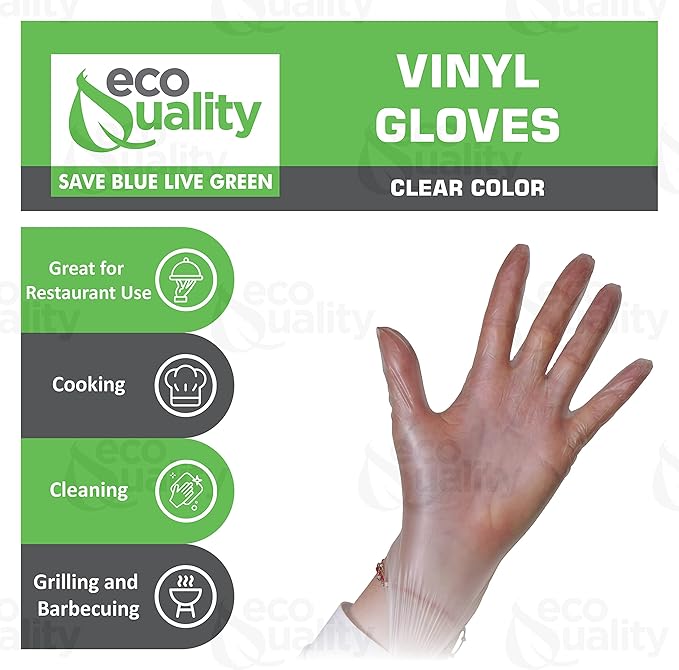 EcoQuality Disposable Vinyl Exam Gloves, Disposable Latex Free Medical Gloves, Non-Sterile, Food Safe, Powder Free, Cleaning, Cooking (400, X-Large)