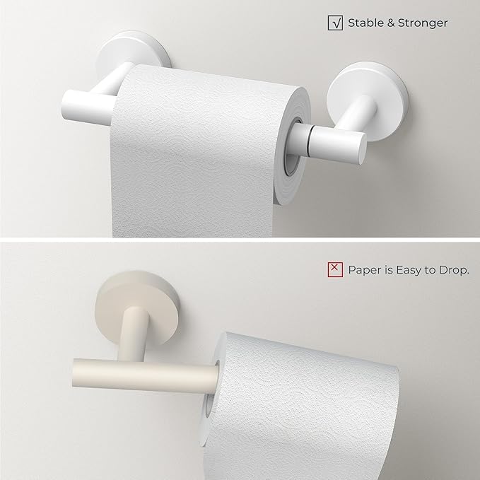 FORIOUS Toilet Paper Holder Wall Mount, SUS304 Stainless Steel Double Post Pivoting Tissue Roll Holder and Hand Towel Ring Set for Bathroom, RV, Bathroom Hardware Accessories Set, White
