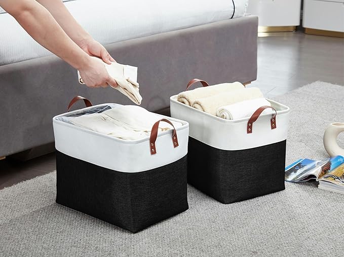 DECOMOMO Extra Large Storage Baskets, Fabric Storage Bins with Handles for Organizing Shelves, Toys, Nursery, Laundry (Black & White, 3pcs)