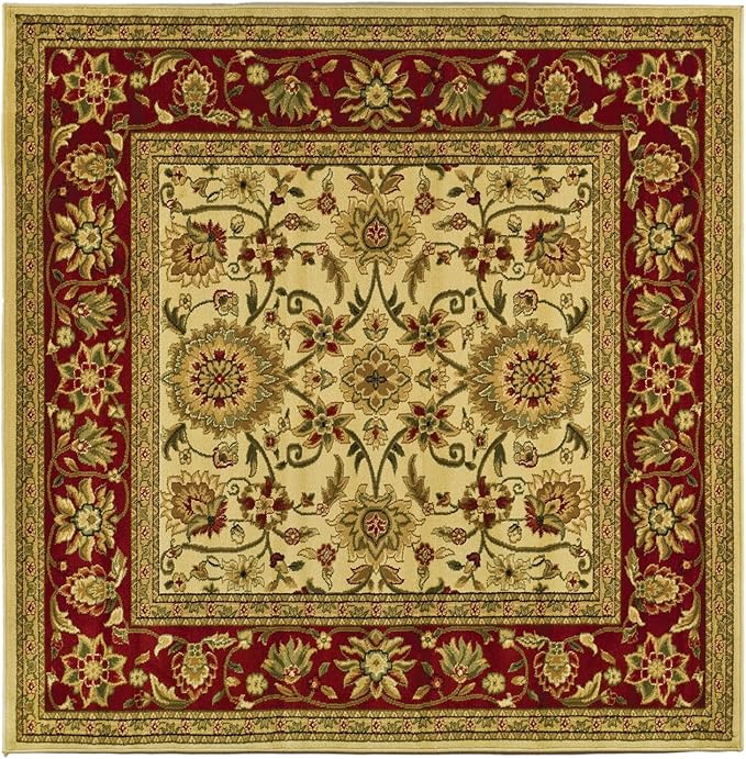 SAFAVIEH Lyndhurst Collection Area Rug - 5'3" Square, Ivory & Red, Traditional Oriental Design, Non-Shedding & Easy Care, Ideal for High Traffic Areas in Living Room, Bedroom (LNH212K)