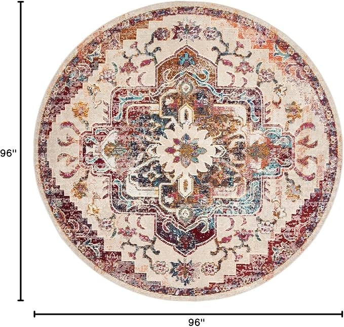 SAFAVIEH Crystal Collection Area Rug - 8' Round, Light Blue & Burgundy, Medallion Distressed Design, Non-Shedding & Easy Care, Ideal for High Traffic Areas in Living Room, Bedroom (CRS501F)