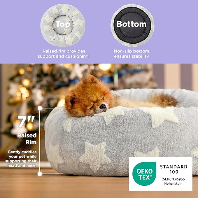 LE SURE Donut Small Dog Bed - Round Cat Beds for Indoor Cats Anti-Anxiety Calming Pet Beds, Washable Cute Modern Beds with Teddy Sherpa Plush & Anti Slip Bottom, 23 Inch, Galaxy Grey