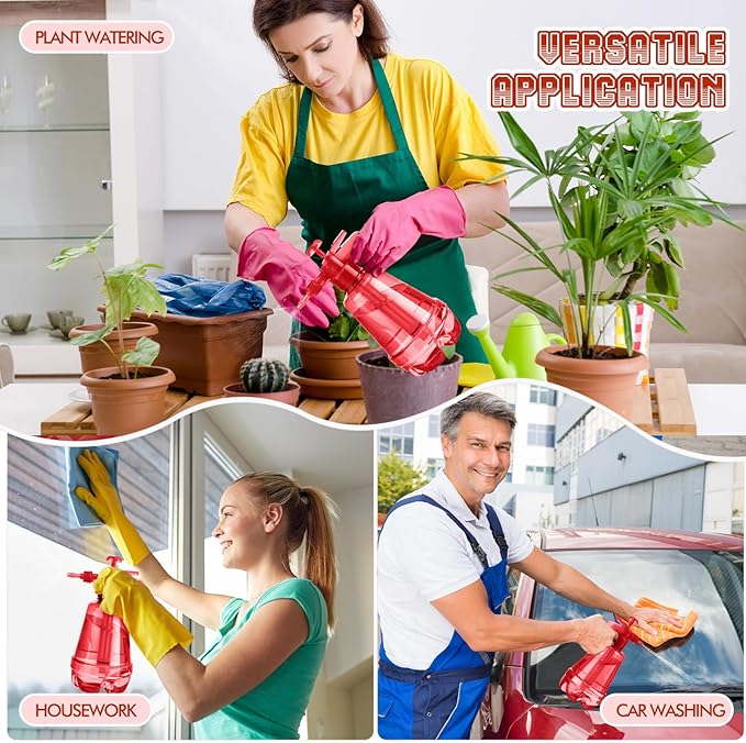 2 Pcs 1.5 Liter Misters Spray Pump Bottle with Full Neoprene Jacket and Built in Carrying Strap Garden Plant Mister Spray Bottle for Spring Personal Cooling Plants Watering (Red)