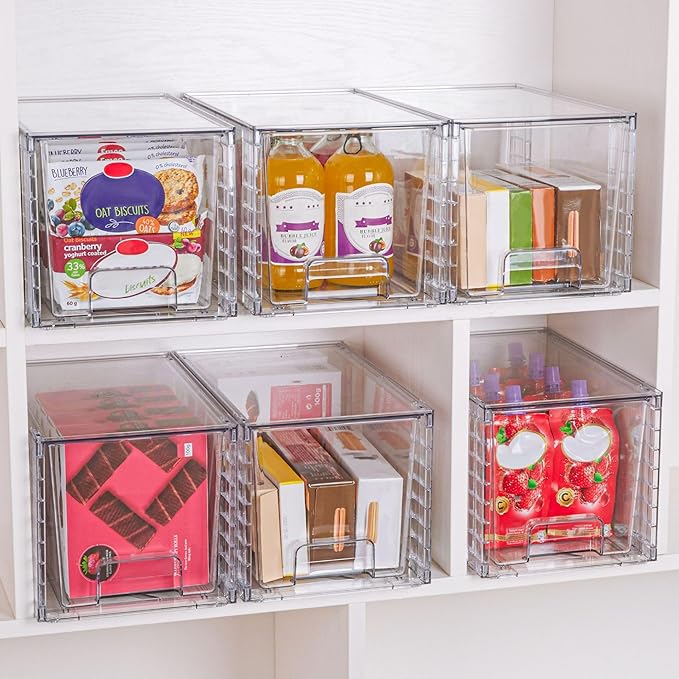 Clear Acrylic Storage Organizer Set, Multi-Purpose Cabinet Bins for Office, Kitchen, Bathroom, Stackable (2)