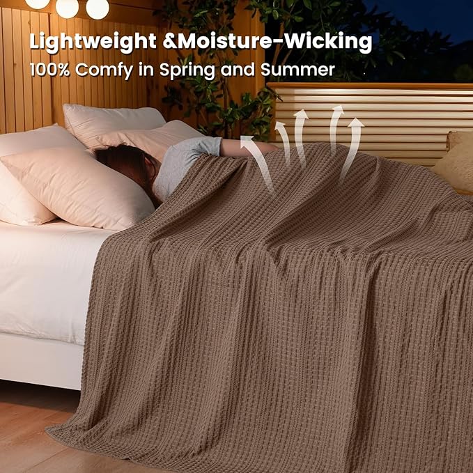 PHF Lightweight Waffle Weave Blanket Twin Size 66"x 90", Soft Woven Summer Blanket for Hot Sleepers - Aesthetic Home Decor for Couch Bed Sofa, Pet Friendly, Cocoa Brown