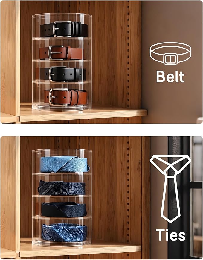 Belt Organizer 8 Compartments Acrylic Belt Storage for Closet with Dust Cover, Transparent Display Case for Belts, Multi-Purpose Display Box, Clear Belt Tie Case for Women Men Home