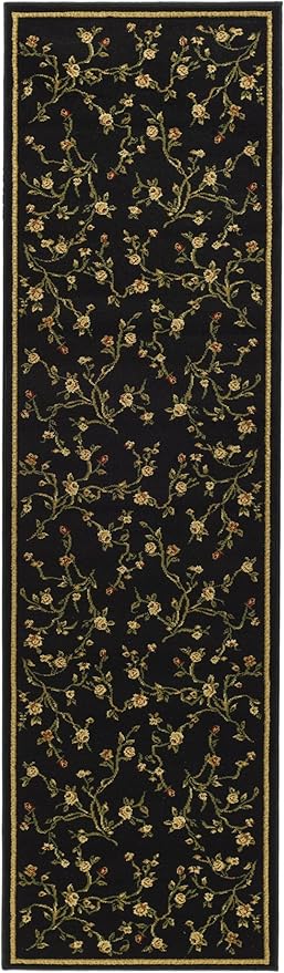 SAFAVIEH Lyndhurst Collection Runner Rug - 2'3" x 20', Black, Traditional Floral Design, Non-Shedding & Easy Care, Ideal for High Traffic Areas in Living Room, Bedroom (LNH220A)