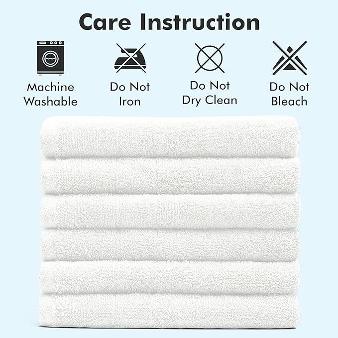 100% Cotton Hand Towels for Bathroom – Soft & Absorbent Towel Set– Pack of 6 Small Towel (34x20in) – Quick Dry Luxury Cotton Hand Towels – White