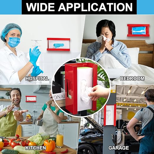 Lounsweer 6 Pcs Magnetic Glove Dispenser Holders Boxes of Gloves Commercial Quality Towels Wipes Paper Tissue Box Holder Wall Mount Kitchen Fridge Office Workshops Garage Tool Hospital(Red)