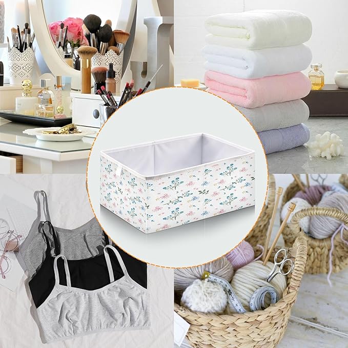Bolaz Wild Flower Blue and Pink Mood Closet Organizers Storage Cubes Storage Bins Shelf Baskets Containers for Home Kids Room Toys Office,Rectangle