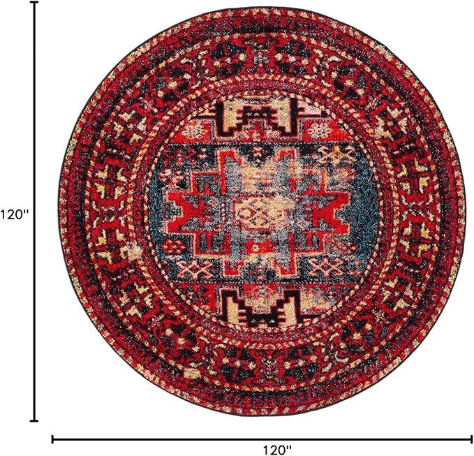 SAFAVIEH Vintage Hamadan Collection Area Rug - 10' Round, Red & Multi, Oriental Traditional Persian Design, Non-Shedding & Easy Care, Ideal for High Traffic Areas in Living Room, Bedroom (VTH213A)
