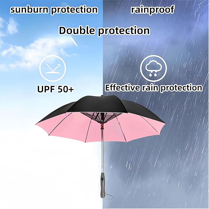 Umbrella with Fan & Mist Spray - Rechargeable UV Protective Cooling Umbrella for Patio, Beach, Travel — Portable Misting System & Detachable Water Bottle Included