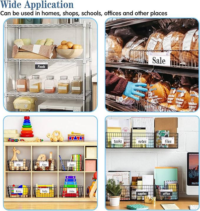 ELEMGULY Basket Label Holders, 40PCS Plastic Basket Label Clips with Easy Button Lock Design, Wire Shelf Label Holder Wire Rack Display Holder Price Sign for Home Market (40pcs Label Paper Included)