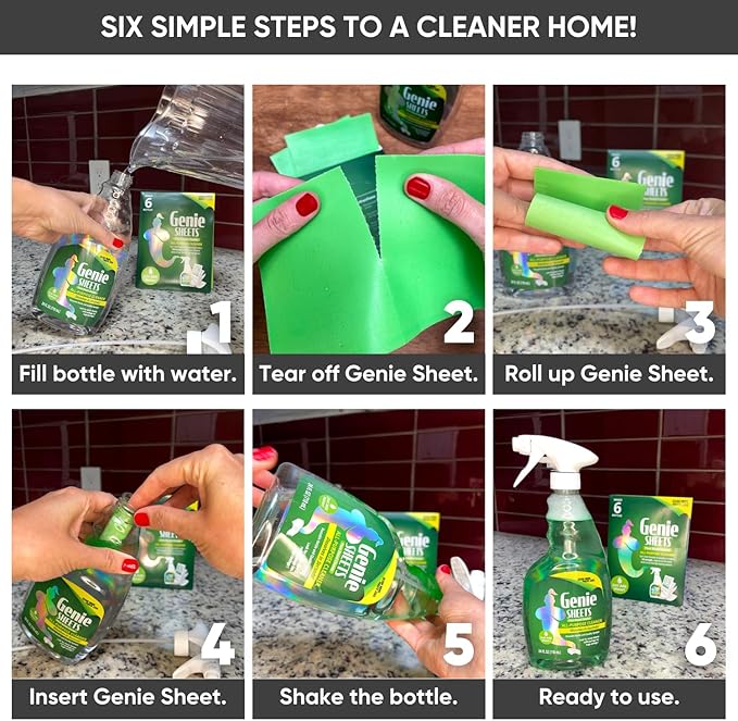 Professional Microfiber Mop System and Genie Sheets Concentrate All-Purpose Cleaner & Spray Bottle — Wet & Dry Mop Hardwood, Tile, Vinyl Plank, Concrete — Reusable Washable Pads — Telescoping Handle