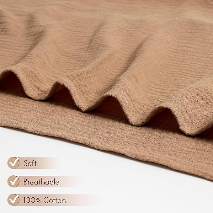 Meracorallo Muslin Swaddle Blanket, 100% Cotton Receiving Blanket Soft and Breathable Swaddle Wrap for Baby Boys and Girls, Tan