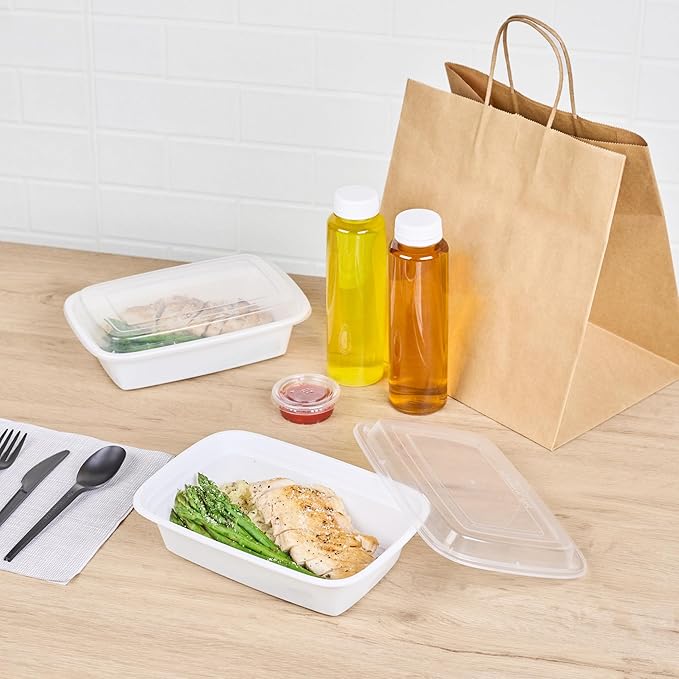 Restaurantware-Asporto 38 Ounce Take Out Containers, 100 Food Containers With Lids - Microwavable, Disposable, White Plastic To Go Boxes For Food, No BPA, For Take Out And Delivery
