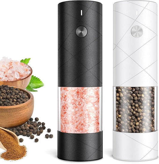 Electric Salt and Pepper Grinder Set, Rechargeable Automatic Pepper Mill Grinder with LED Light Gifts for Women, Adjustable Coarseness shakers, One-Hand Operation for Kitchen Essentials