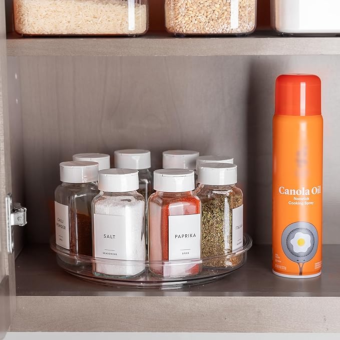 11" Lazy Susan Organizer. 360 Degree Rotating Turntable for Cabinets, Fridge, Pantry, Bathroom, Under Sink Organizing, Vanity, Countertops, Organizer for Spices Clear. 2 Pack