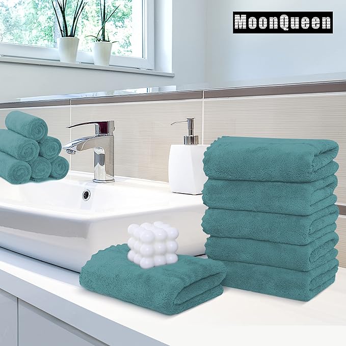 6 Pack Premium Hand Towels - Quick Drying - Microfiber Coral Velvet Highly Absorbent Towels - Multipurpose Use as Hotel, Bathroom, Shower, Spa, Hand Towel 16 x 28 inches (Teal)