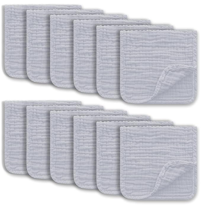 Muslin Burp Cloths Large 100% Cotton Hand Washcloths for Boys & Girls, Baby Essentials Extra Absorbent and Soft Burping Rags for Newborn Registry (Slate, 12-Pack, 20" X10")