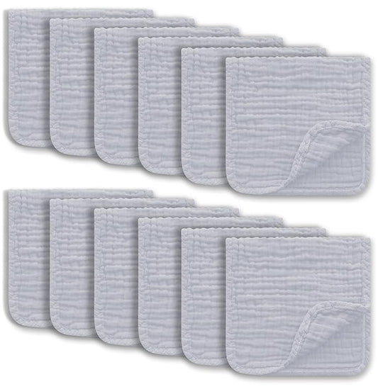 Muslin Burp Cloths Large 100% Cotton Hand Washcloths for Boys & Girls, Baby Essentials Extra Absorbent and Soft Burping Rags for Newborn Registry (Slate, 12-Pack, 20" X10")